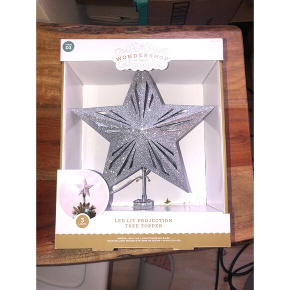 Wondershop NIB Silver Glitter Shiny LED Lit Projection Tree Topper 10" - Picture 1 of 4